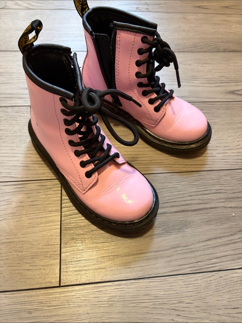 Dr. Martens Pink Lace-Up Combat Boots with Black Soles